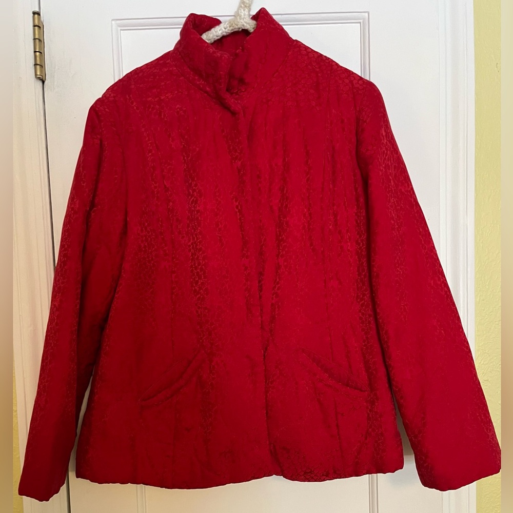 J. Jill Vibrant Red Silk Blend Quilted Jacket